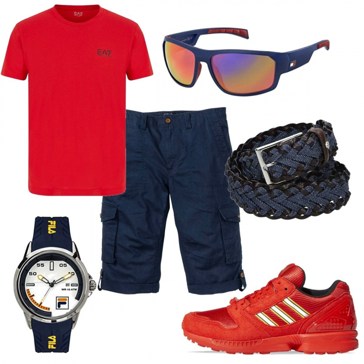 Outfit uomo - Total look #1113350. Stile Trendy per Tutti i giorni. Abbinamento con bermuda, cinture, t-shirt, sneakers, orologi, occhiali da sole.