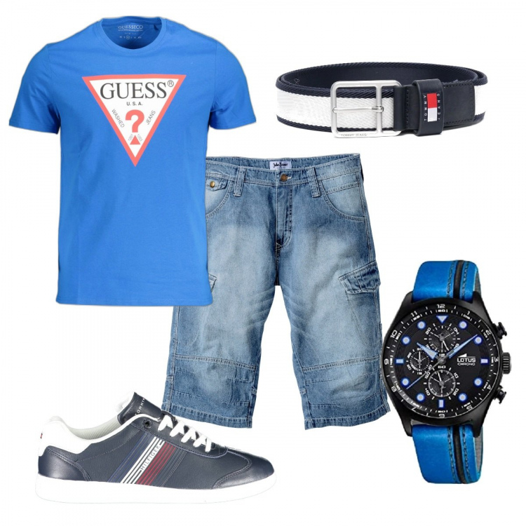 Outfit uomo - Total look #1114114. Stile Urban per Tutti i giorni. Abbinamento con bermuda, cinture, sneakers, t-shirt, orologi.