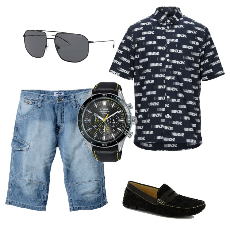 Outfit uomo - Total look #1114236. Stile Casual per Tutti i giorni. Abbinamento con bermuda, occhiali da sole, camicie a manica corta, scarpe stringate, orologi.