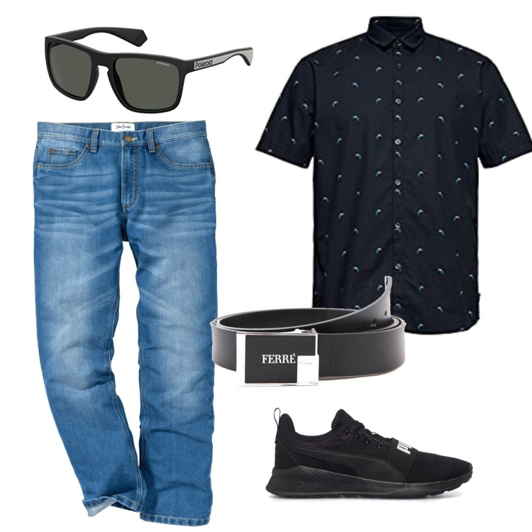Outfit uomo - Total look #1117224. Stile Casual per Tutti i giorni. Abbinamento con jeans dritti, sneakers, cinture, occhiali da sole, camicie.
