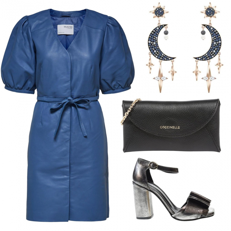 Outfit donna - L\' abito è trendyy. Stile Glamour per Serata fuori. Abbinamento con sandali col tacco, vestiti, orecchini, pochette.