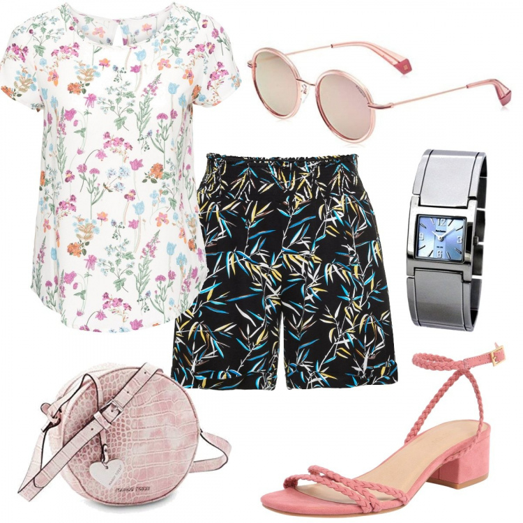 Outfit donna - Total look #1122082. Stile Trendy per Mare. Abbinamento con bluse, sandali, occhiali da sole, pantaloni, borse a mano, orologi.