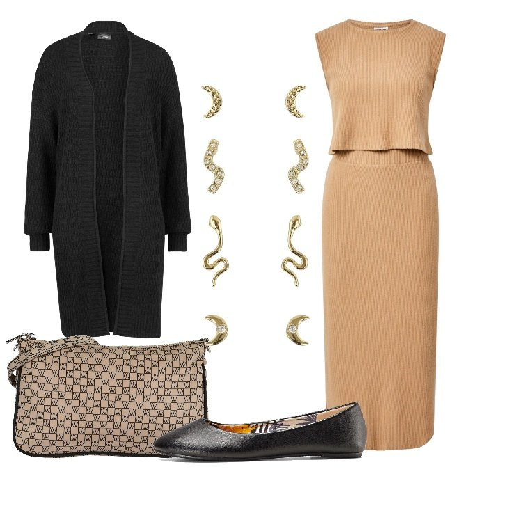 Outfit donna - Minimal di lunedì. Stile Minimal per Tutti i giorni. Abbinamento con ballerine, cardigans, giacche, borse a spalla, orecchini.