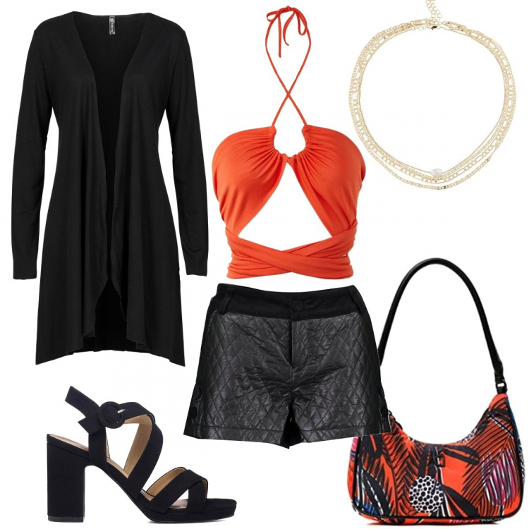 Outfit donna - Per un\'estate davvero trendy. Stile Trendy per Tutti i giorni. Abbinamento con cardigans, top, sandali col tacco, pantaloni, borse a spalla, collane.