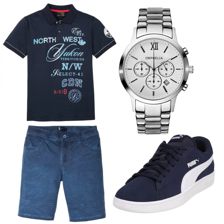 Outfit uomo - Casual #20059. Stile Casual per Tutti i giorni. Abbinamento con polo, bermuda, orologi, sneakers.
