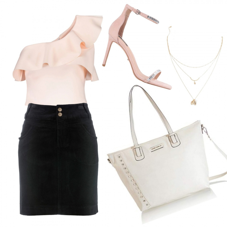 Outfit donna - Cena romantica. Stile Romantica per Serata fuori. Abbinamento con gonne lunghe, sandali col tacco, collane, top, borse a mano.