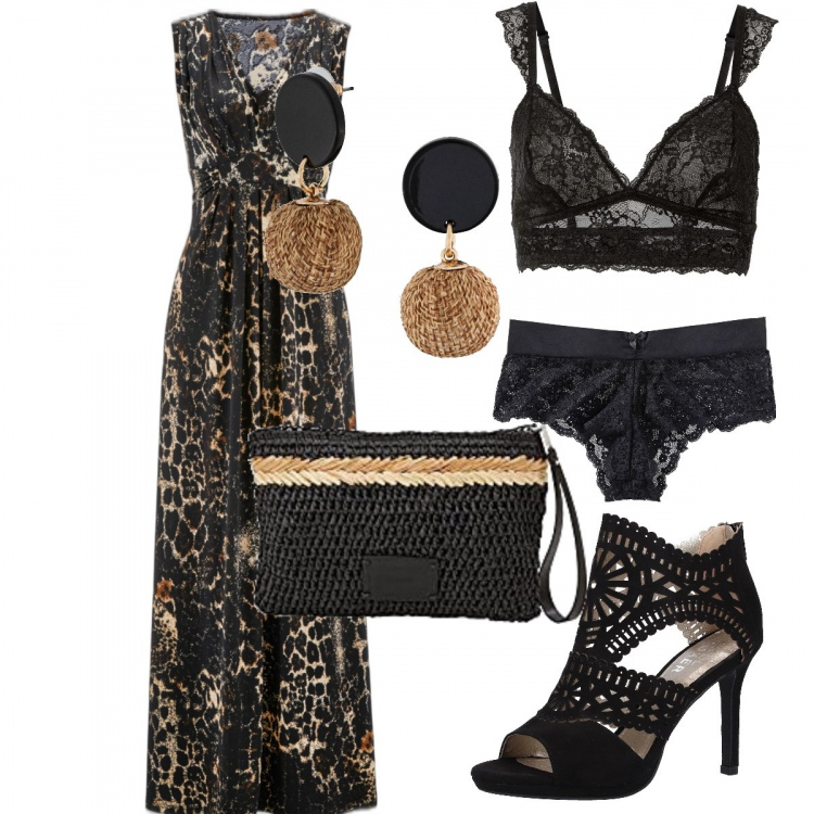 Outfit donna - Sexy curvy. Stile Sexy per Serata fuori. Abbinamento con culotte, orecchini, vestiti, bralette, sandali col tacco, pochette.