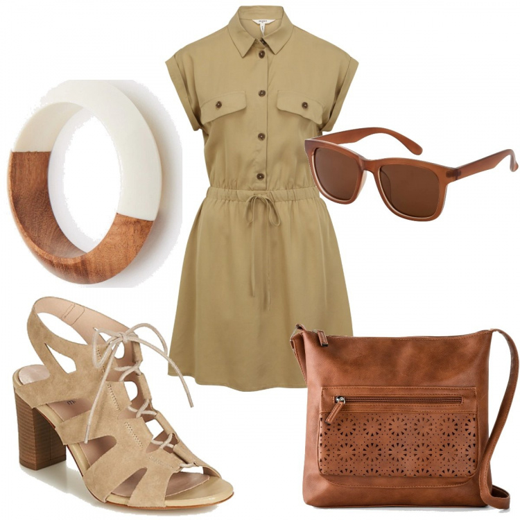 Outfit donna - Minimal #631. Stile Minimal per Tutti i giorni. Abbinamento con borse a tracolla, sandali, braccialetti, vestiti, occhiali da sole.