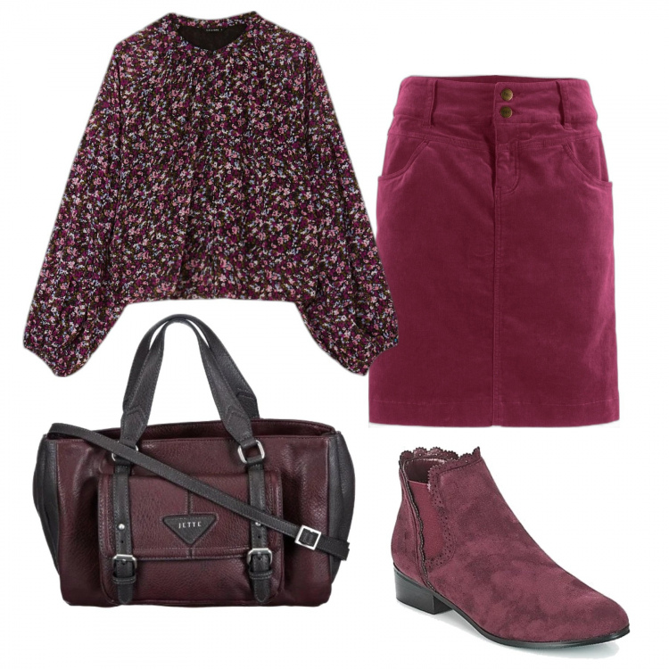 Outfit donna - La camicia a fiori. Stile Casual per Scuola/Università. Abbinamento con gonne lunghe, stivaletti, camicie, shopping bag.