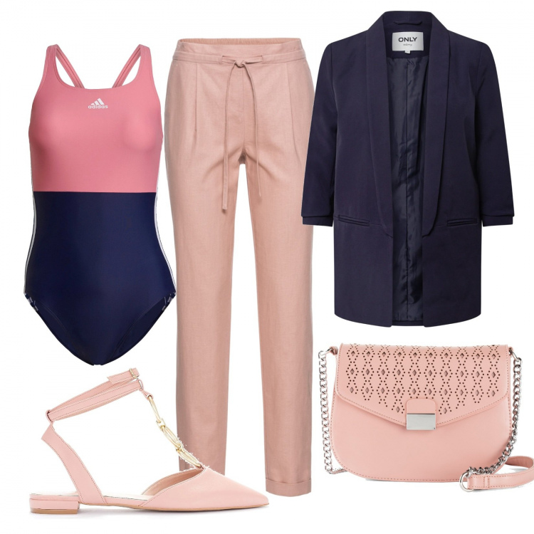 Outfit donna - Sotto la giacca pronta per un tuffo. Stile Urban per Ufficio. Abbinamento con pantaloni, borse a tracolla, ballerine, blazer, costumi interi.