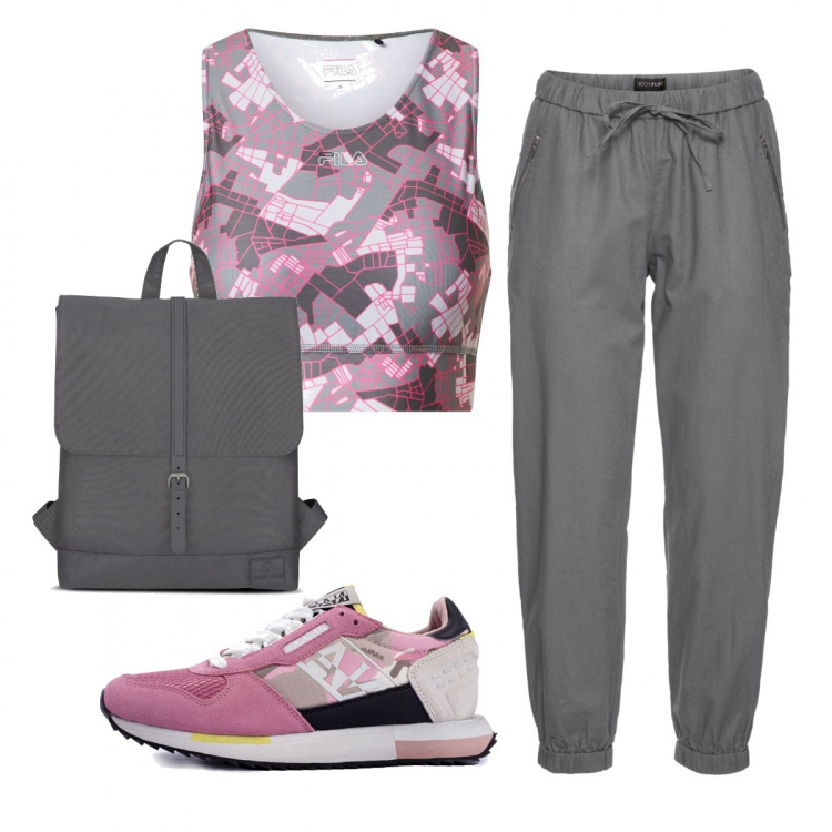 Outfit donna - Basic #29215. Stile Basic per Sport. Abbinamento con pantaloni, sneakers, top, zaini.