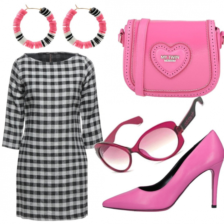 Outfit donna - Total look #1131420. Stile Trendy per Serata fuori. Abbinamento con décolleté, vestiti corti, borse a tracolla, orecchini, occhiali da sole.