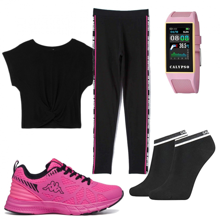 Outfit donna - Sporty girl. Stile Sporty chic per Sport. Abbinamento con leggings, top, scarpe sportive, orologi, calzini.
