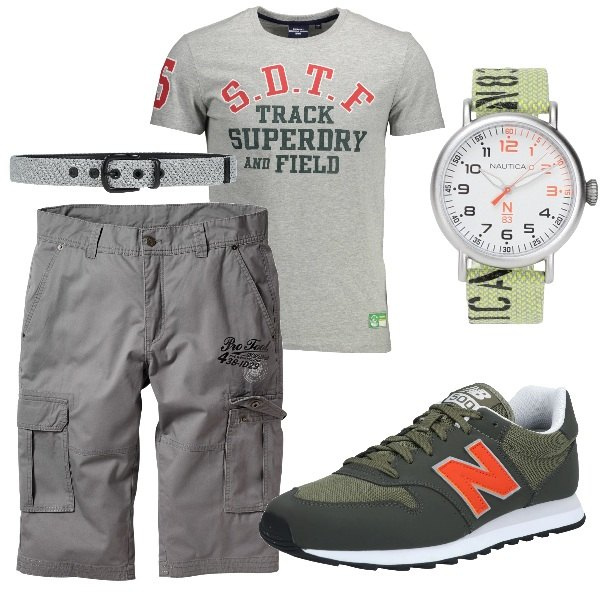 Outfit uomo - Total look #1134093. Stile Trendy per Tutti i giorni. Abbinamento con bermuda, orologi, cinture, t-shirt, sneakers.