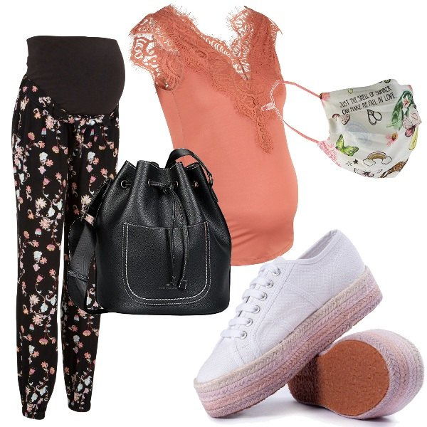 Outfit donna - Total look #1134160. Stile Basic per Tutti i giorni. look ideale per Premaman. Abbinamento con pantaloni, sneakers, top, sciarpe, borse a secchiello.