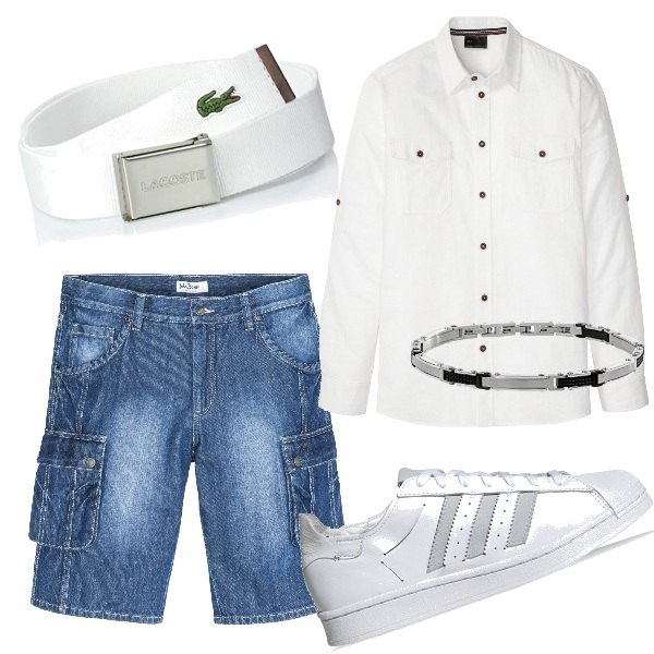 Outfit uomo - La camicia sportiva. Stile Casual per Tutti i giorni. Abbinamento con bermuda, camicie, cinture, sneakers, braccialetti.