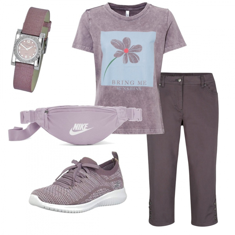 Outfit donna - Casual #4759. Stile Casual per Sport. Abbinamento con pantaloni, maglieria, sneakers, marsupi, orologi.