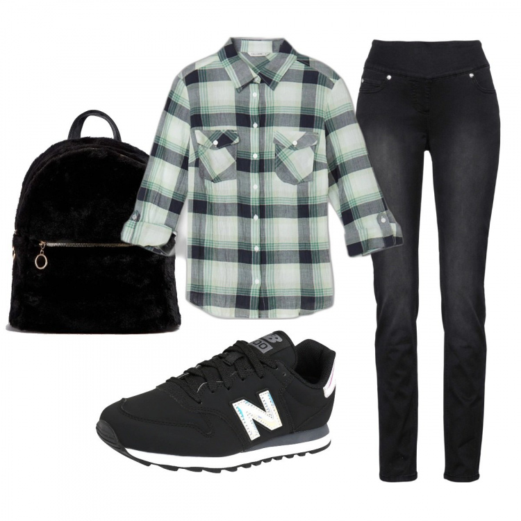 Outfit donna - Casual #4767. Stile Casual per Tutti i giorni. Abbinamento con jeans, zaini, camicie, sneakers.