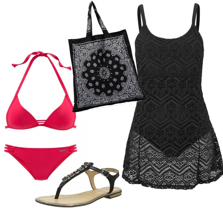 Outfit donna - Two colors. Stile Casual chic per Mare. Abbinamento con vestiti da spiaggia, borse tote, sandali gioiello, bikini.
