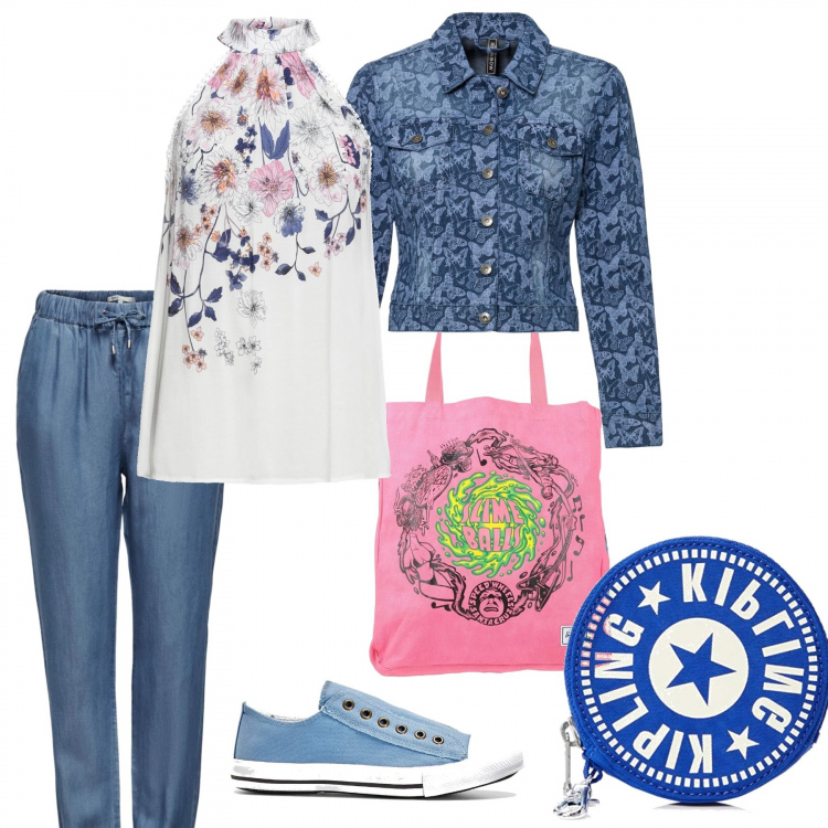 Outfit donna - Versatile jeans. Stile Casual per Tutti i giorni. Abbinamento con top, giacche, sneakers, borse a spalla, pantaloni, portamonete.