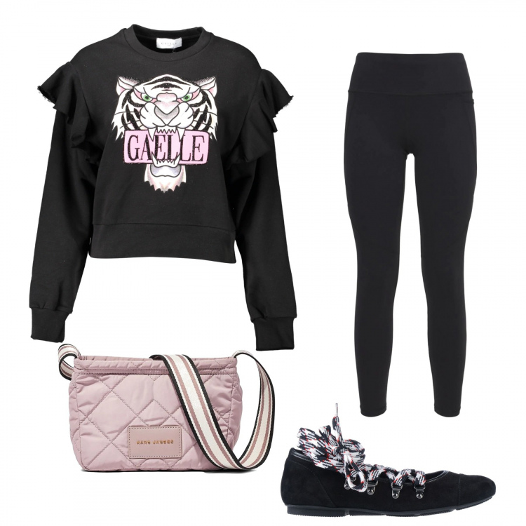 Outfit donna - Total look #1137238. Stile Sporty chic per Scuola/Università. Abbinamento con ballerine, borse a tracolla, felpe, leggings.