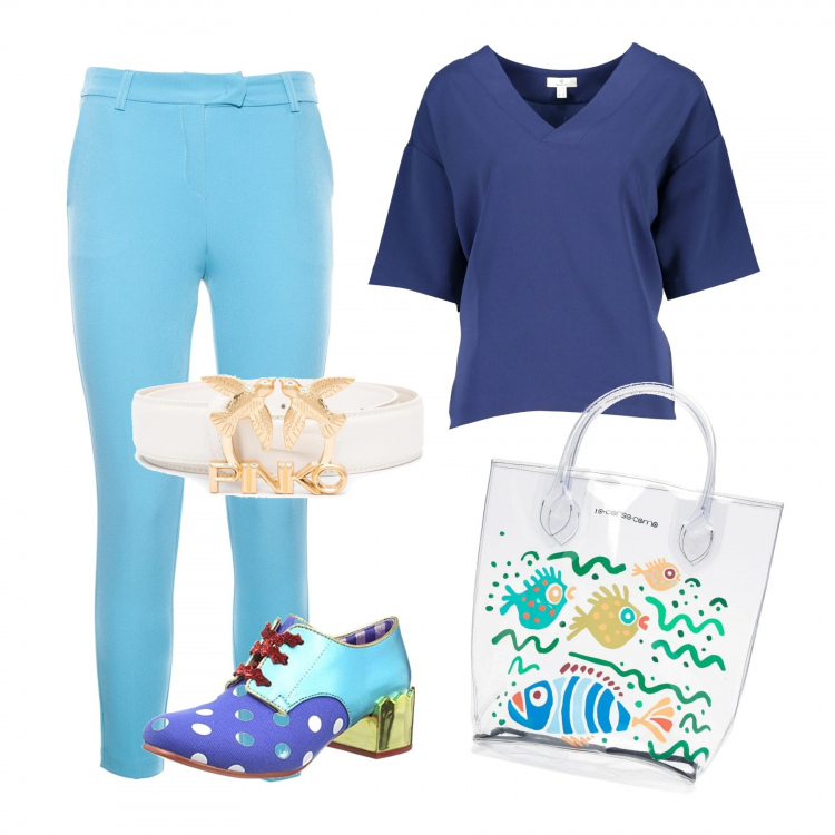 Outfit donna - Casual chic #5055. Stile Casual chic per Tutti i giorni. Abbinamento con pantaloni skinny, borse tote, cinture, scarpe col tacco, t-shirt.