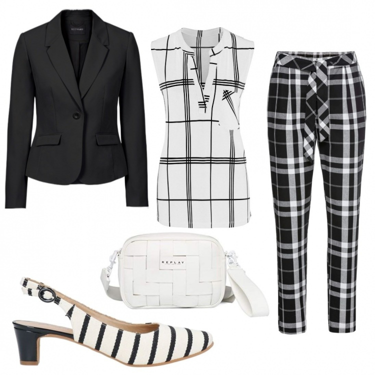 Outfit donna - Total look #1140673. Stile Casual chic per Tutti i giorni. Abbinamento con décolleté, blazer, pantaloni, top, borse a cartella.