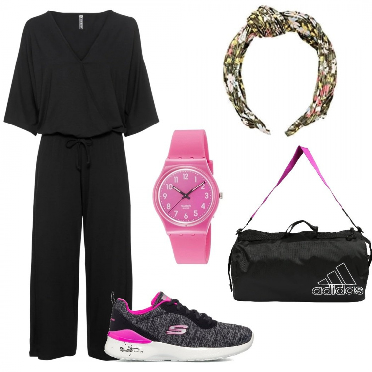 Outfit donna - Casual chic in palestra. Stile Casual chic per Sport. Abbinamento con tute, scarpe sportive, borse sportive, cerchietti, orologi.