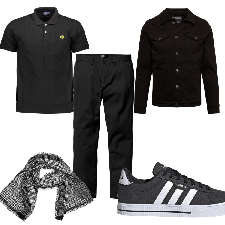Outfit uomo - Black passion. Stile Casual per Tutti i giorni. Abbinamento con pantaloni chino, sneakers, sciarpe, polo, giacche.