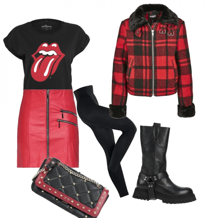 Outfit donna - Rock #3062. Stile Rock per Tutti i giorni. Abbinamento con borse a tracolla, minigonne, stivali, giacche, t-shirt, collant.