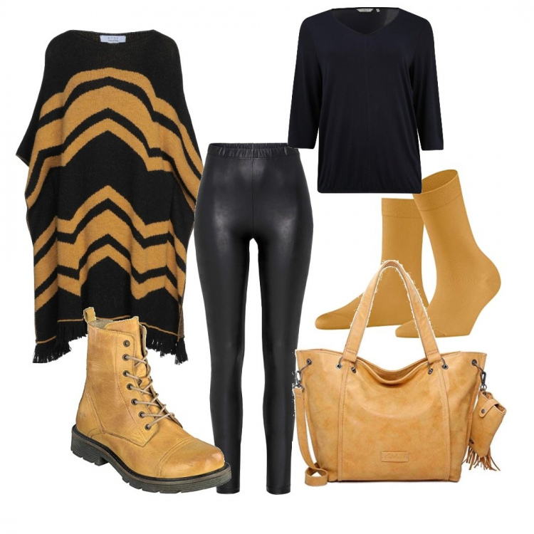 Outfit donna - Total look #1142471. Stile Casual per Tutti i giorni. Abbinamento con cappe, treggings, stivaletti, shopping bag, t-shirt, calzini.