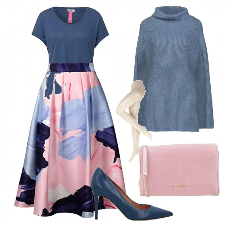 Outfit donna - Total look #1142477. Stile Romantica per Tutti i giorni. Abbinamento con décolleté, borse a tracolla, cappe, gonne, t-shirt, collant.