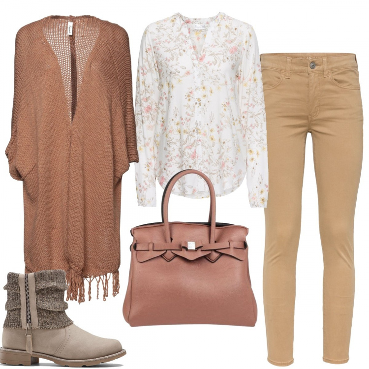 Outfit donna - I colori dell’autunno. Stile Casual per Tutti i giorni. Abbinamento con camicie, stivaletti, cappe, borse a mano, jeans.