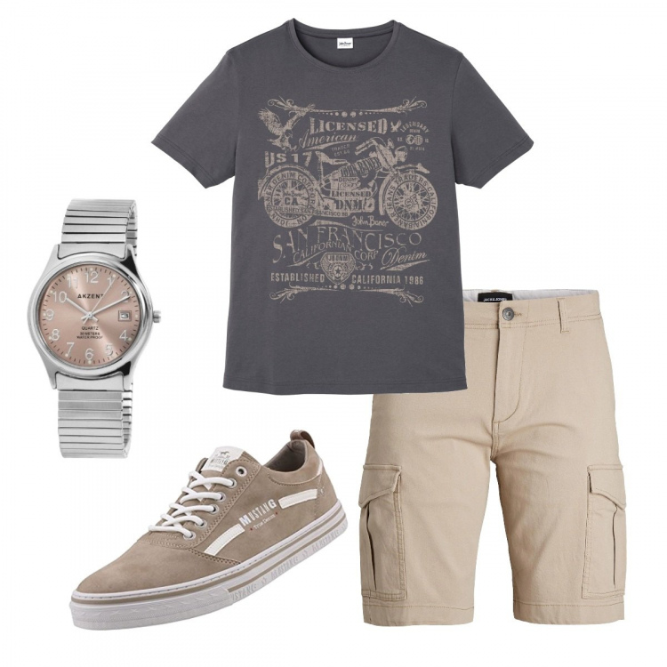 Outfit uomo - Casual #22407. Stile Casual per Tutti i giorni. Abbinamento con t-shirt, pantaloni cargo, orologi, sneakers.