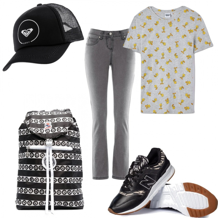 Outfit donna - Le sneakers zebrate. Stile Trendy per Tutti i giorni. Abbinamento con jeans slim fit, t-shirt, sneakers, zaini, cappelli con visiera.