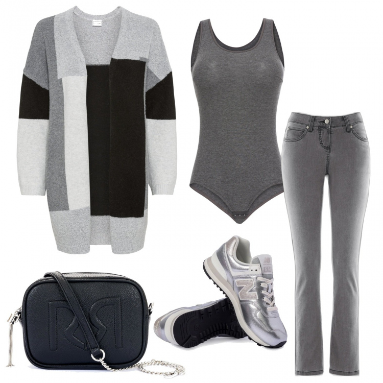 Outfit donna - Comoda e calda con stile. Stile Casual chic per Tutti i giorni. Abbinamento con jeans slim fit, cardigans, body, borse a tracolla, sneakers.