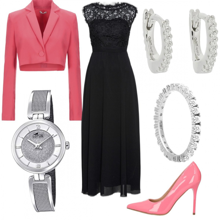 Outfit donna - Total look cerimonia. Stile Bon Ton per Cerimonia. Abbinamento con vestiti lunghi, blazer, décolleté, anelli, orologi, orecchini.