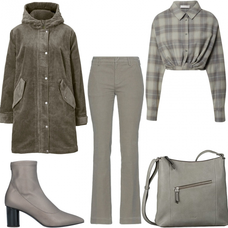 Outfit donna - La camicia a quadri. Stile Casual per Serata fuori. Abbinamento con parka, pantaloni, stivaletti, camicie, borse a tracolla.