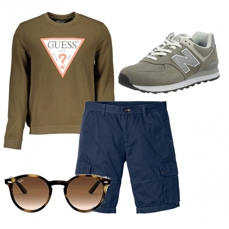 Outfit uomo - Ultimi giorni d\' estate. Stile Casual per Tutti i giorni. Abbinamento con bermuda, occhiali da sole, felpe, sneakers.