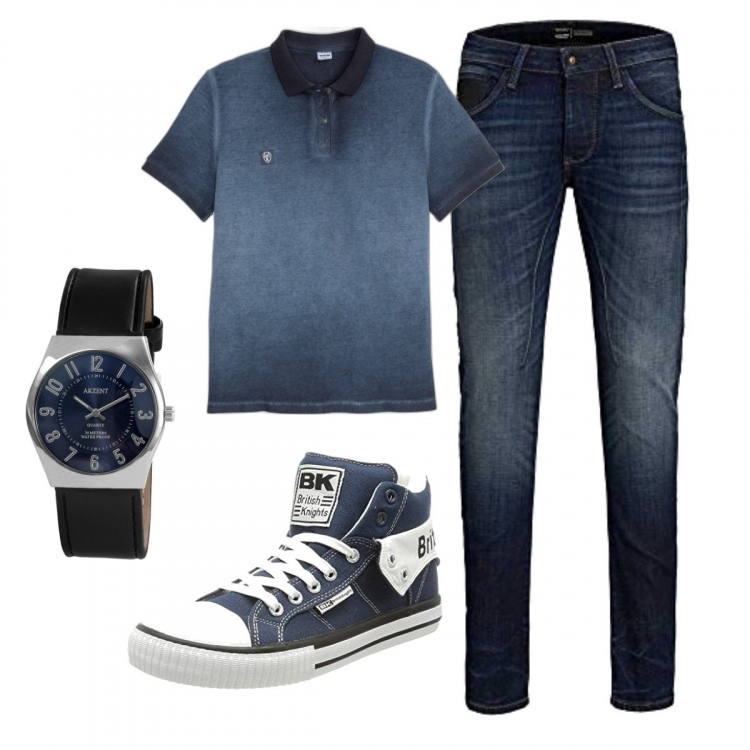Outfit uomo - Casual #22761. Stile Casual per Tutti i giorni. Abbinamento con polo, jeans, sneakers, orologi.