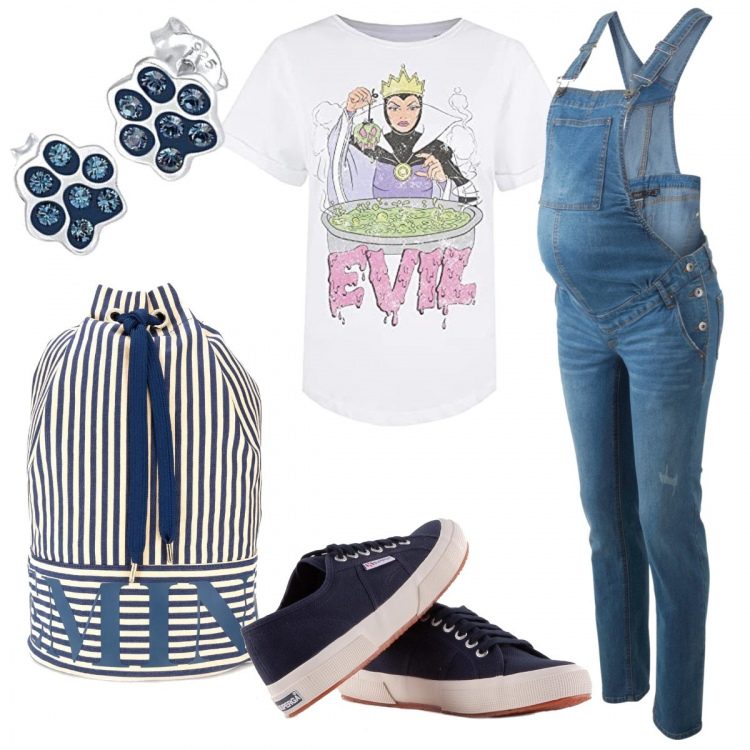 Outfit donna - Pancione in basic. Stile Basic per Tutti i giorni. look ideale per Premaman. Abbinamento con salopette, sneakers, zaini, t-shirt, orecchini.