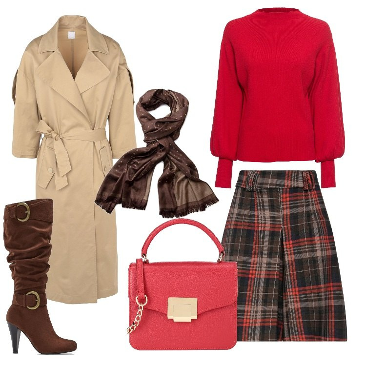 Outfit donna - Trench beige: must have. Stile Casual chic per Tutti i giorni. Abbinamento con maglieria, stivali, minigonne, trench, borse a tracolla, sciarpe.