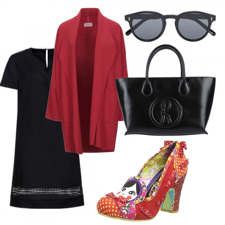 Outfit donna - Total look #1150567. Stile Casual chic per Tutti i giorni. Abbinamento con vestiti, cardigans, borse a mano, occhiali da sole, scarpe col tacco.