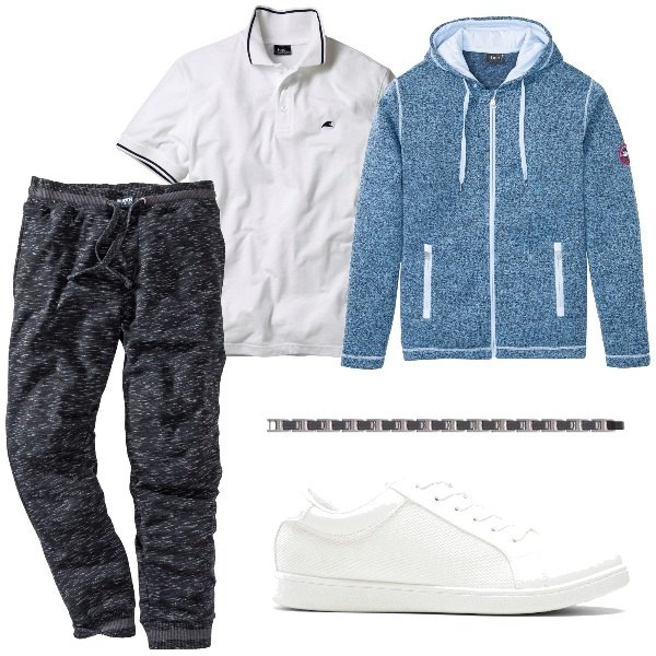 Outfit uomo - Il pantalone confortevole. Stile Trendy per Sport. Abbinamento con pantaloni, giacche, polo, sneakers, braccialetti.