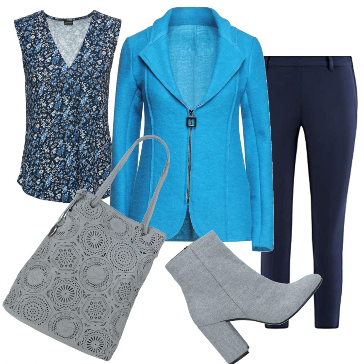 Outfit donna - Il blazer con la zip. Stile Casual chic per Tutti i giorni. Abbinamento con top, blazer, stivaletti, borse a mano, pantaloni.