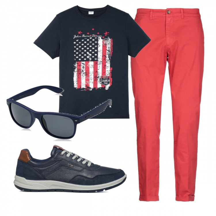 Outfit uomo - Casual #23194. Stile Casual per Tutti i giorni. Abbinamento con t-shirt, pantaloni, sneakers, occhiali da sole.