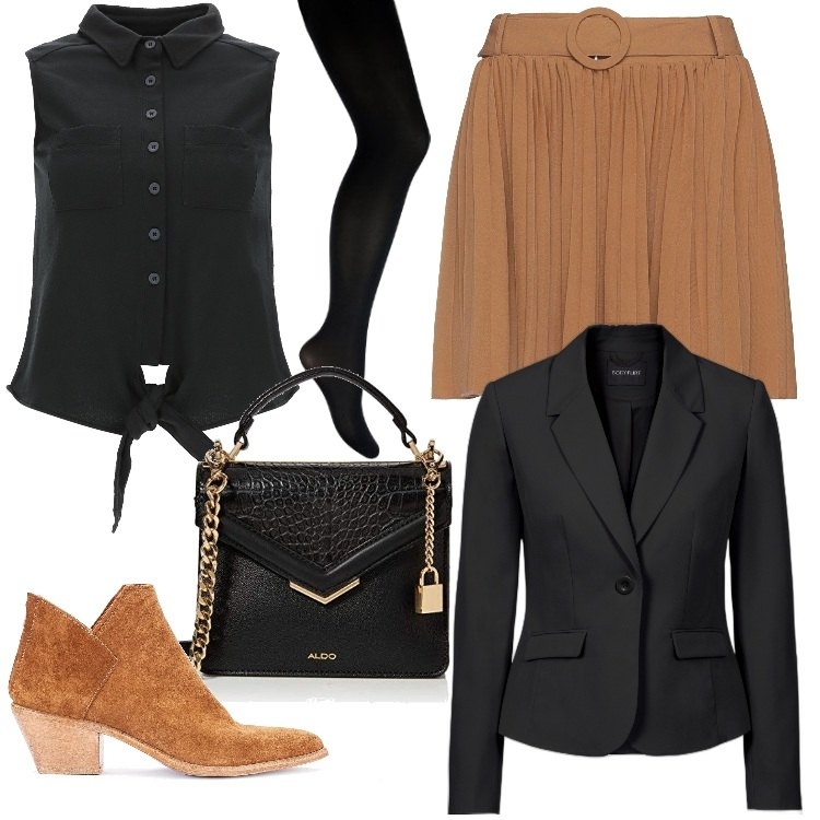 Outfit donna - La gonna plissè. Stile Casual chic per Tutti i giorni. Abbinamento con minigonne, blazer, stivaletti texani, camicie, borse a mano, collant.