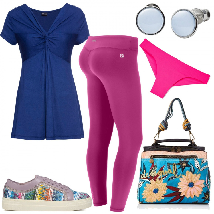 Outfit donna - Intimo comodo. Stile Sporty chic per Scuola/Università. look ideale per Tall. Abbinamento con maglieria, slip, pantaloni, sneakers, borse a mano, orecchini.