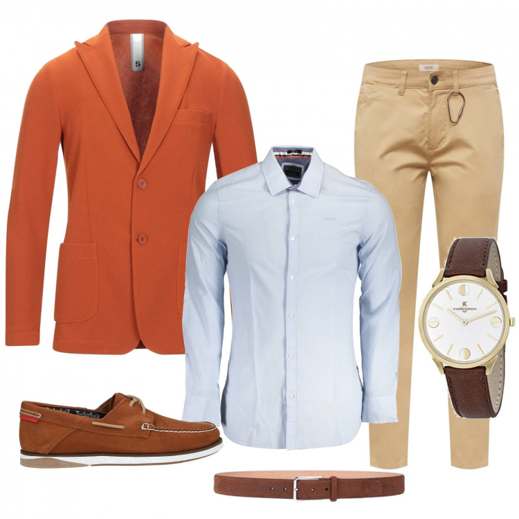 Outfit uomo - Giorno di colloquio. Stile Casual per Tutti i giorni. Abbinamento con giacche, scarpe stringate, cinture, orologi, camicie, pantaloni.