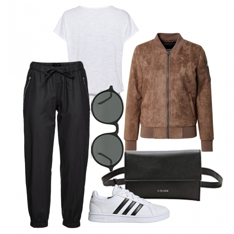 Outfit donna - Semplicemente me. Stile Basic per Tutti i giorni. Abbinamento con pantaloni, maglieria, sneakers, giacche, marsupi, occhiali da sole.